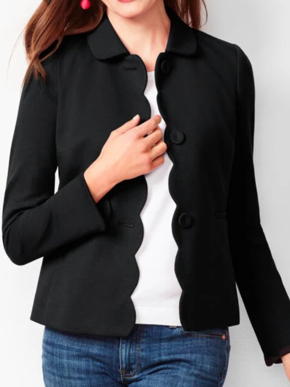 Talbots Ponte Scallop-Edge Jacket Size 12 Black